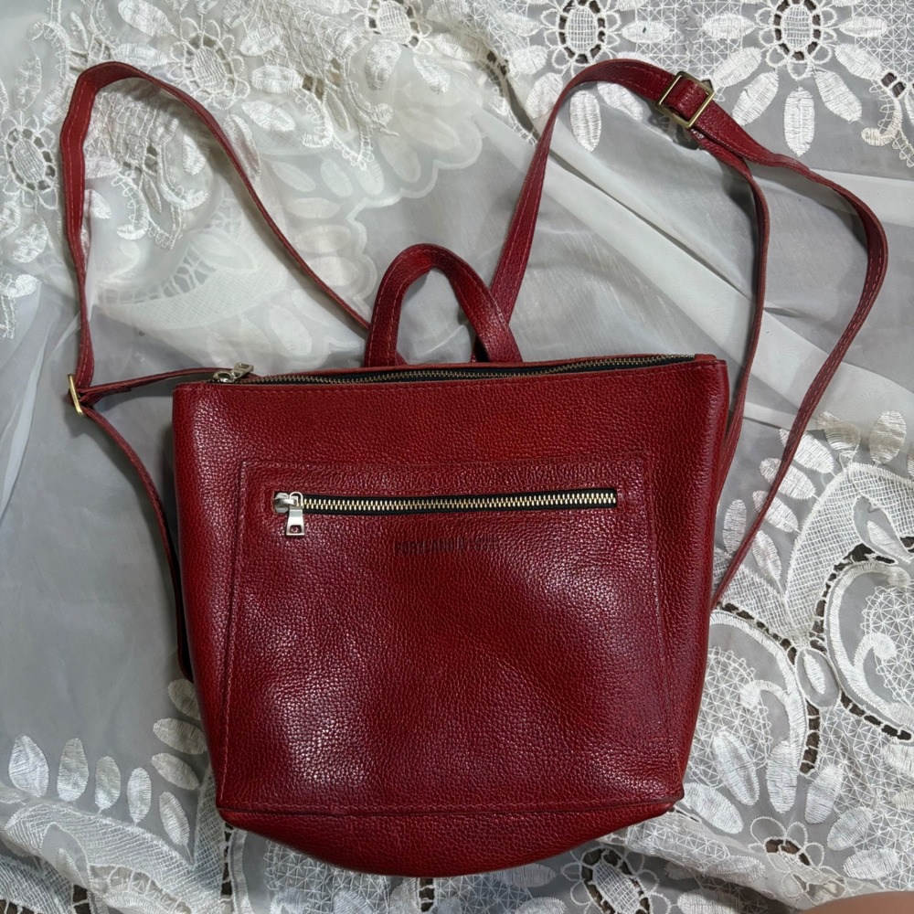 Portland Leather Goods Canyon Red Pebbled Leather Convertible Backpack Tote Bag